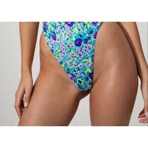 Vintage 90s One Piece Swimsuit Neon Floral High Cut USA Made Women’s L